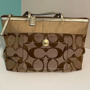 Coach Tan and Brown Signature Tote